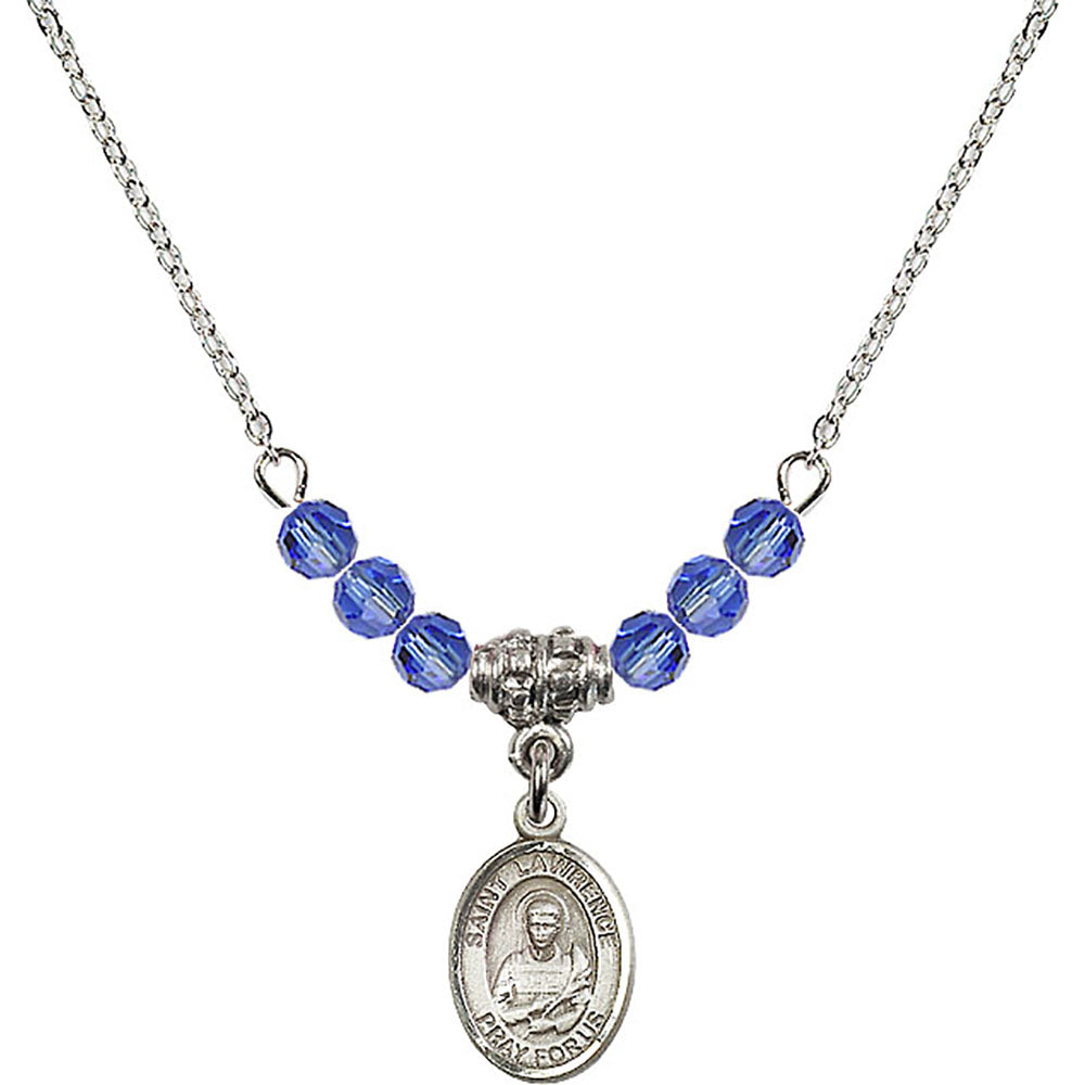 Sterling Silver Saint Lawrence Birthstone Necklace with Sapphire Beads - 9063