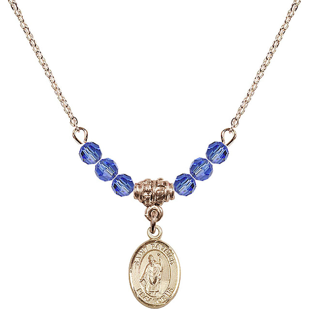 14kt Gold Filled Saint Patrick Birthstone Necklace with Sapphire Beads - 9084