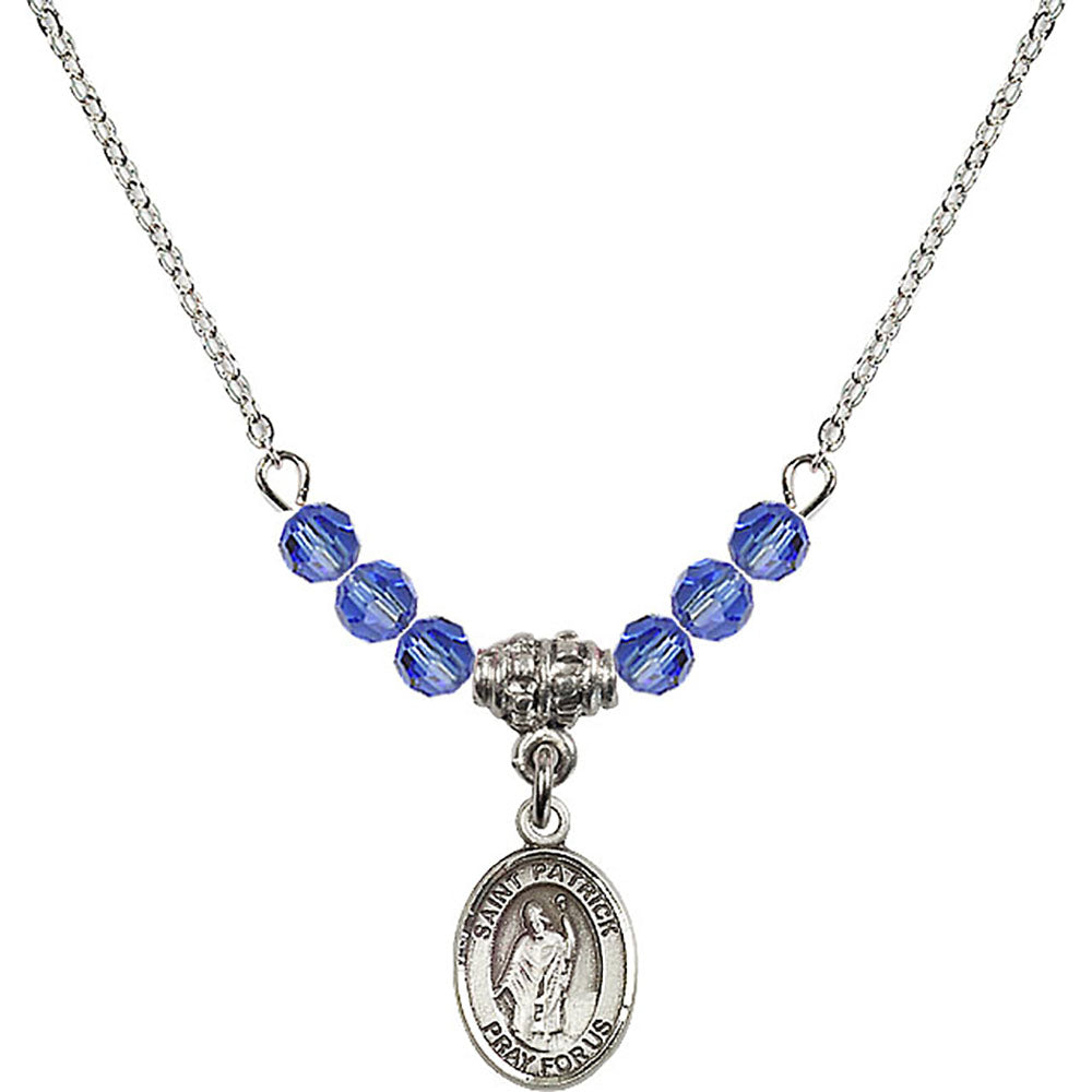 Sterling Silver Saint Patrick Birthstone Necklace with Sapphire Beads - 9084