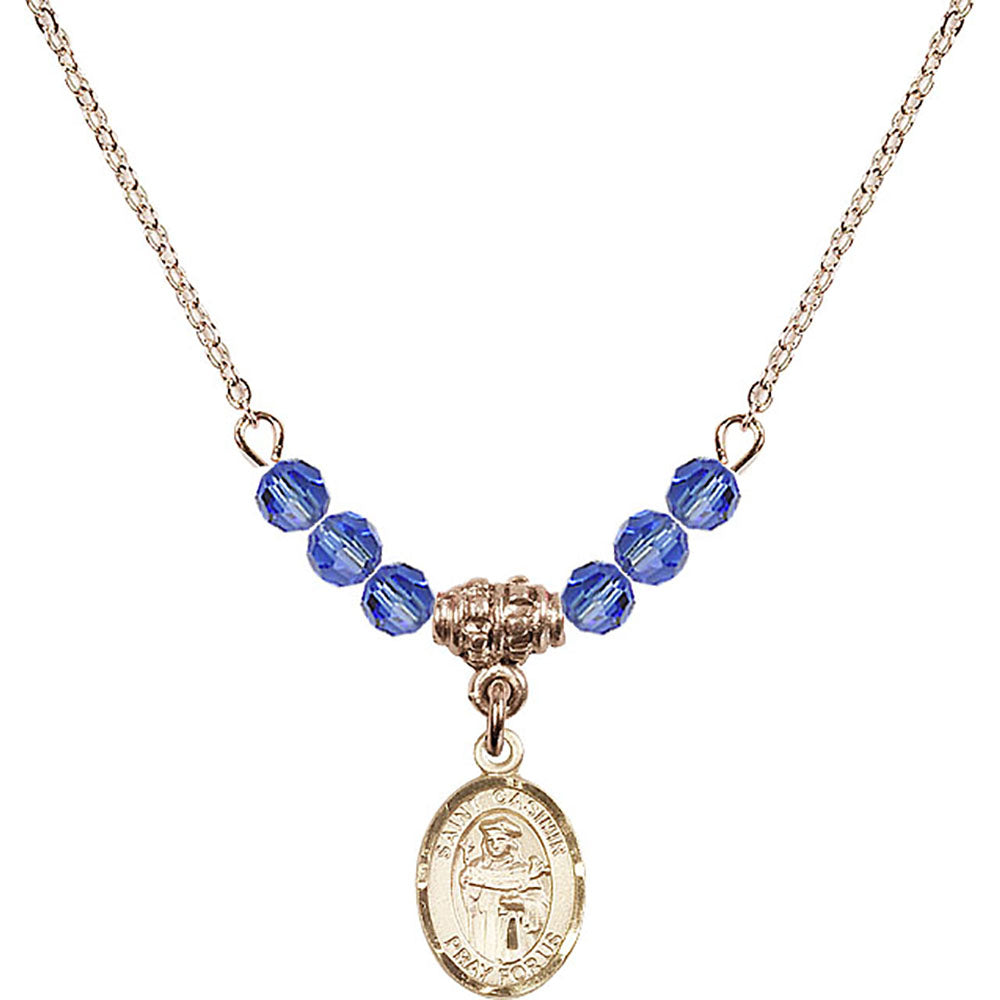 14kt Gold Filled Saint Casimir of Poland Birthstone Necklace with Sapphire Beads - 9113