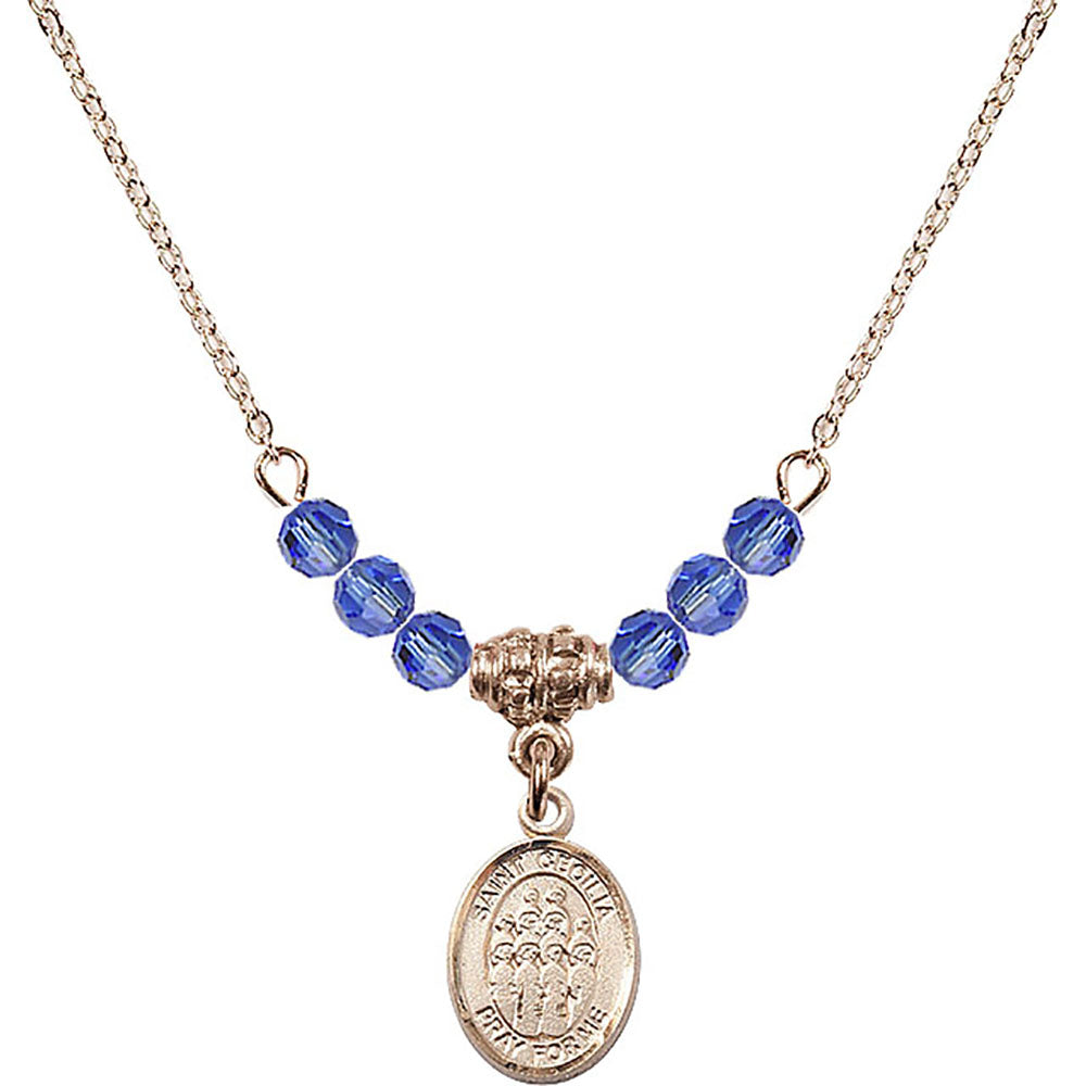 14kt Gold Filled Saint Cecilia / Choir Birthstone Necklace with Sapphire Beads - 9180