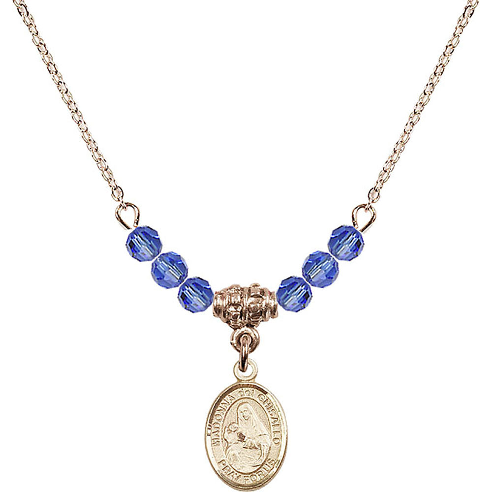 14kt Gold Filled Madonna del Ghisallo Birthstone Necklace with Sapphire Beads - 9203