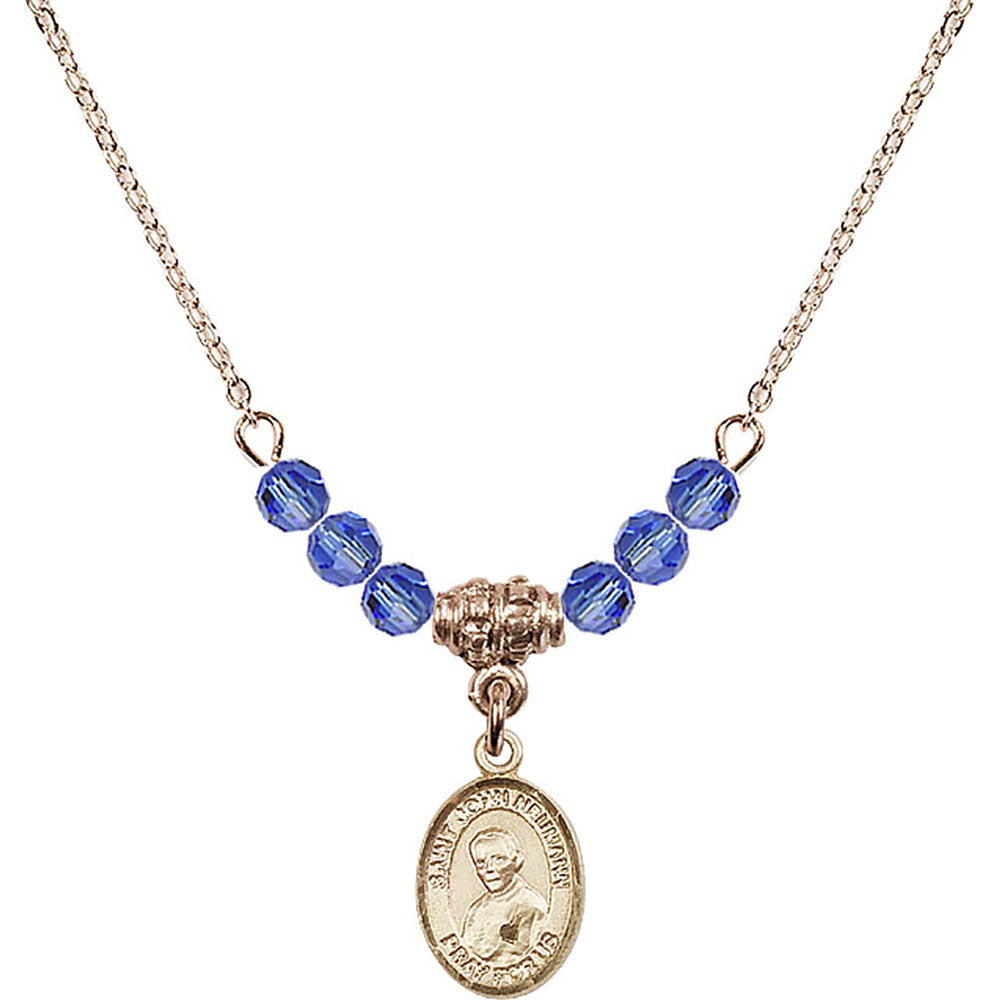 14kt Gold Filled Saint John Neumann Birthstone Necklace with Sapphire Beads - 9204