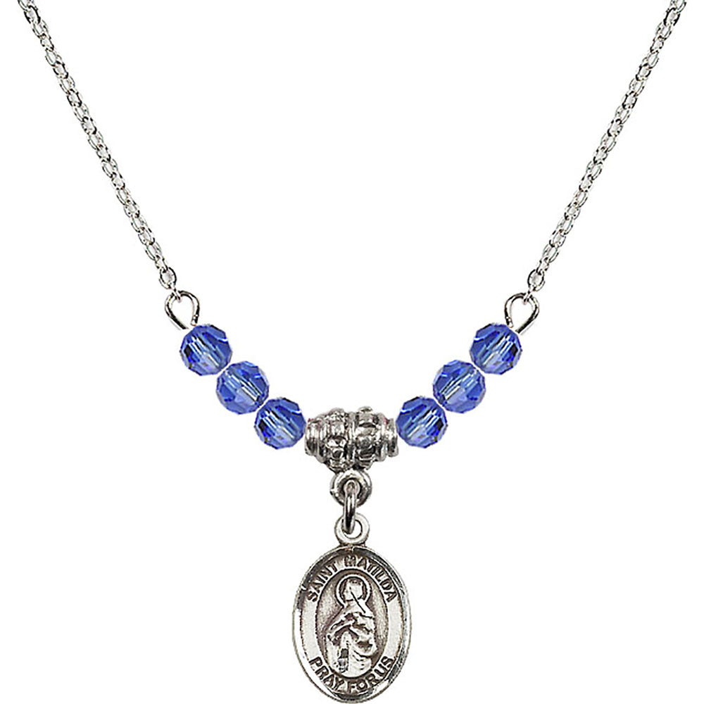 Sterling Silver Saint Matilda Birthstone Necklace with Sapphire Beads - 9239