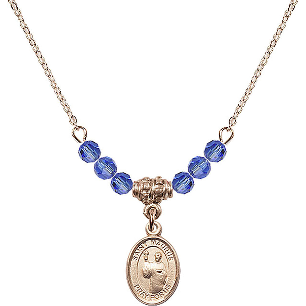 14kt Gold Filled Saint Maurus Birthstone Necklace with Sapphire Beads - 9241