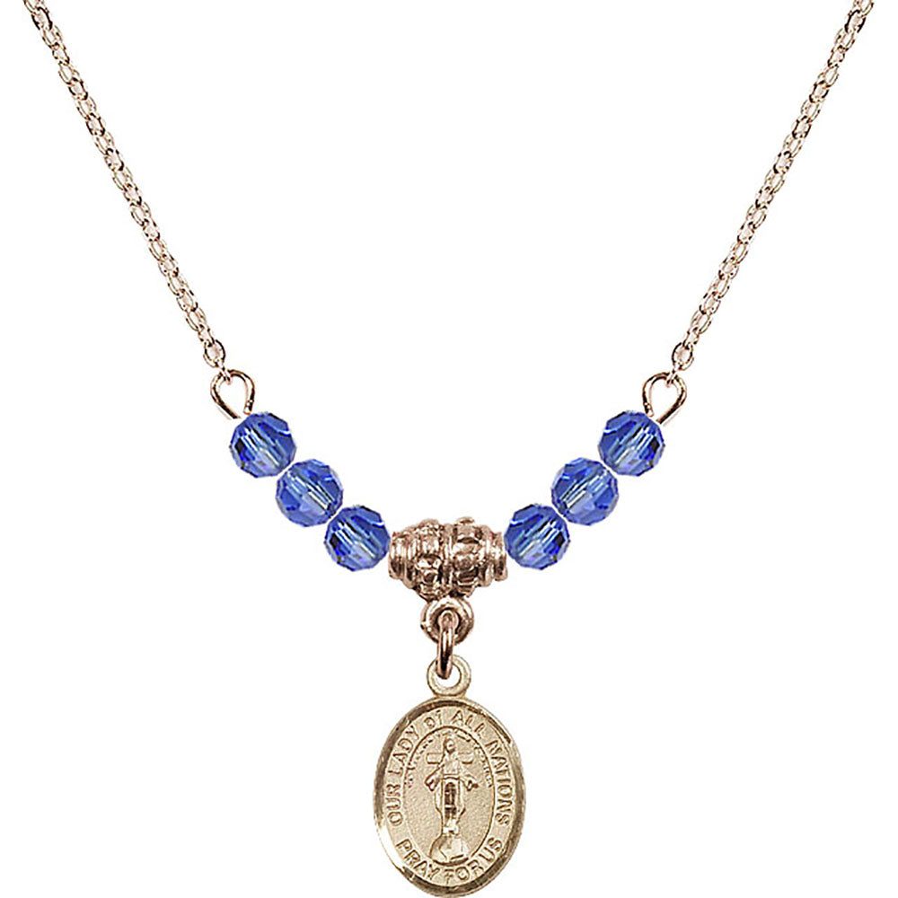 14kt Gold Filled Our Lady of All Nations Birthstone Necklace with Sapphire Beads - 9242