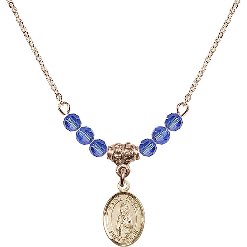 14kt Gold Filled Saint Alice Birthstone Necklace with Sapphire Beads - 9248