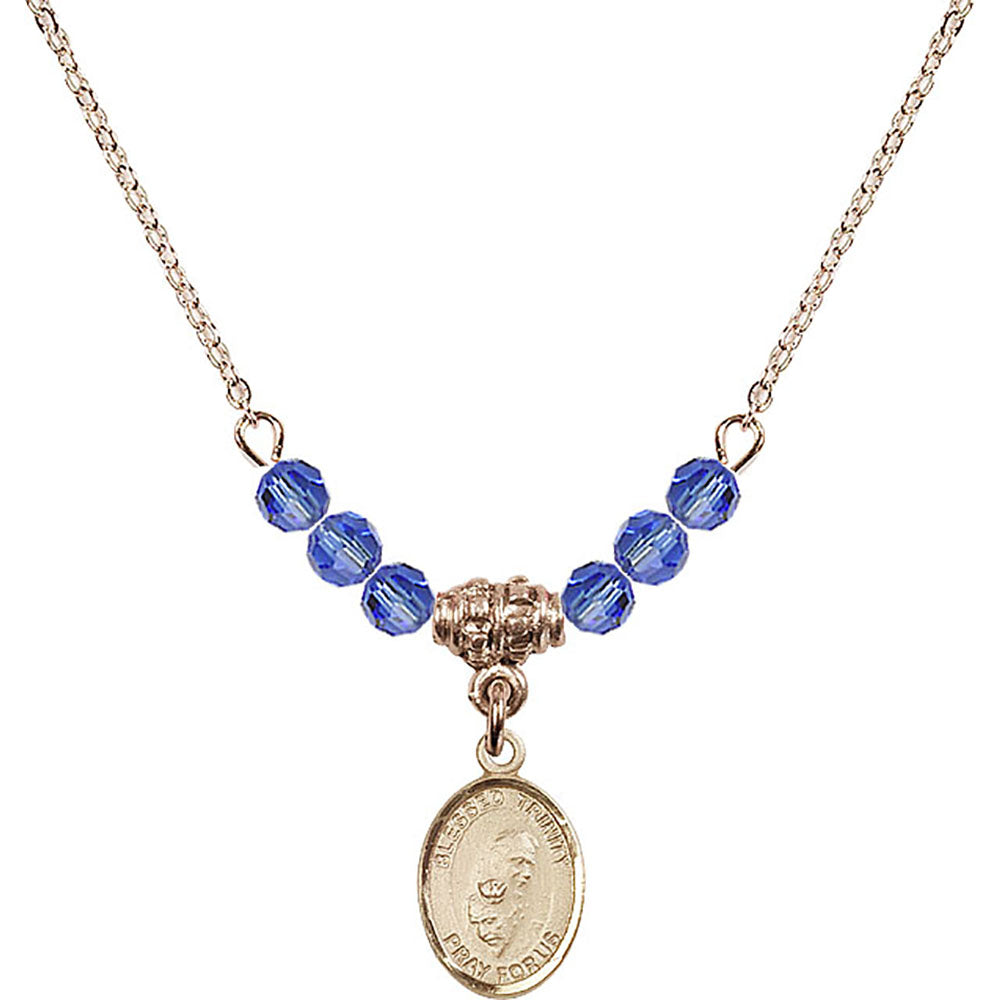 14kt Gold Filled Blessed Trinity Birthstone Necklace with Sapphire Beads - 9249