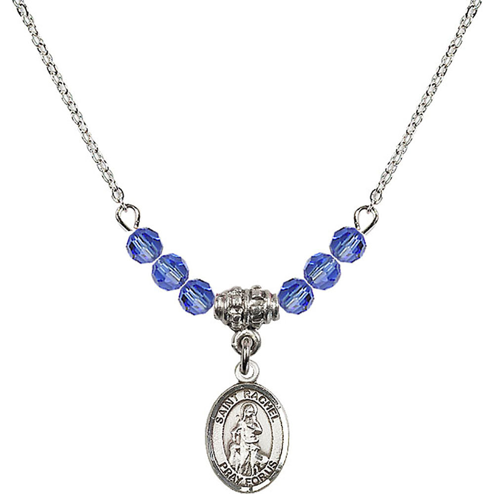 Sterling Silver Saint Rachel Birthstone Necklace with Sapphire Beads - 9251