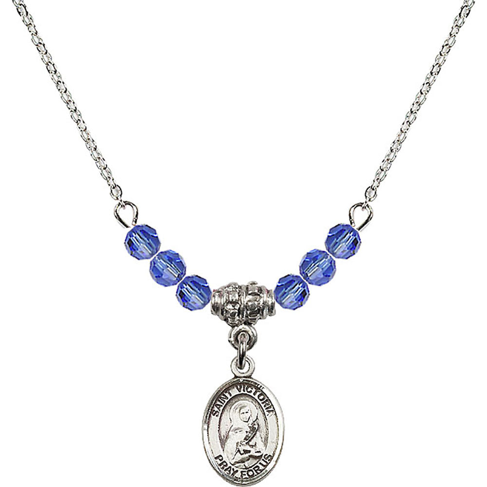 Sterling Silver Saint Victoria Birthstone Necklace with Sapphire Beads - 9253