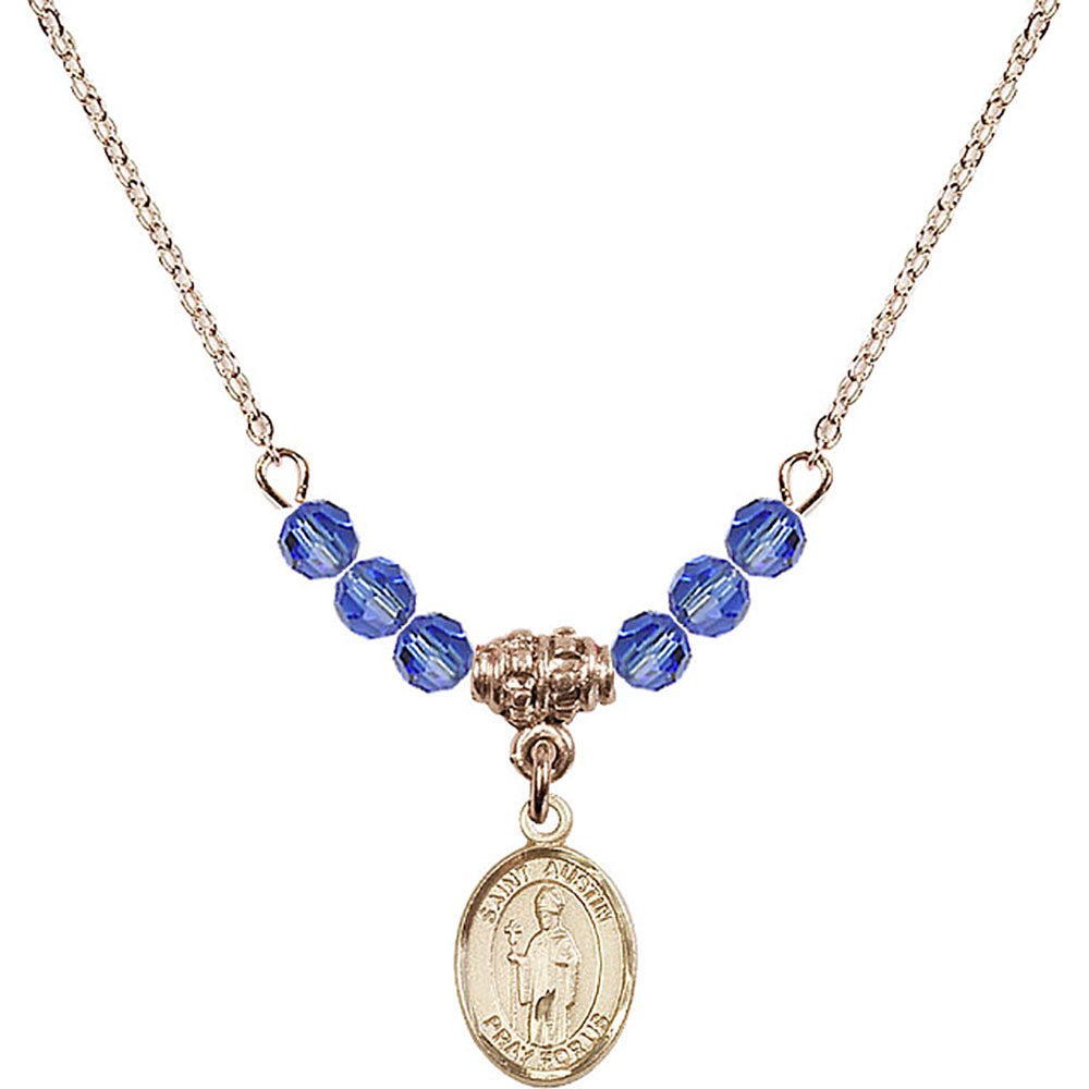 14kt Gold Filled Saint Austin Birthstone Necklace with Sapphire Beads - 9256