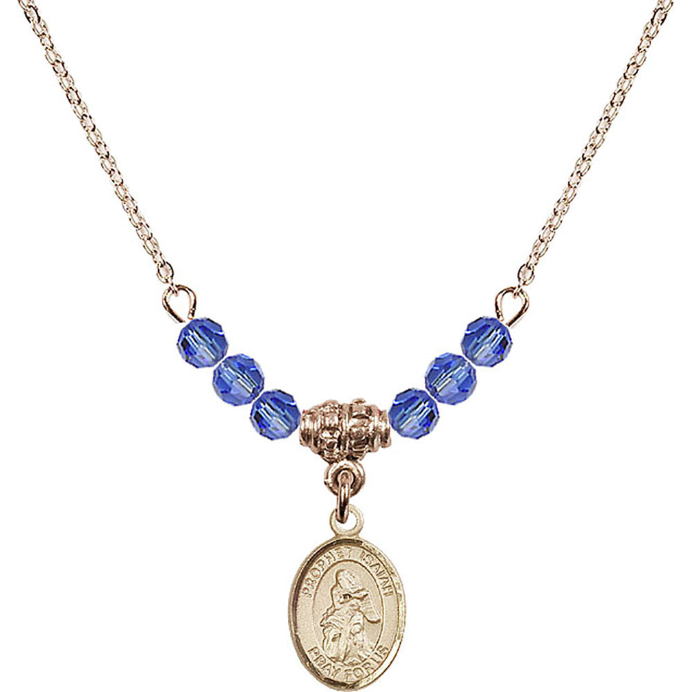 14kt Gold Filled Saint Isaiah Birthstone Necklace with Sapphire Beads - 9258