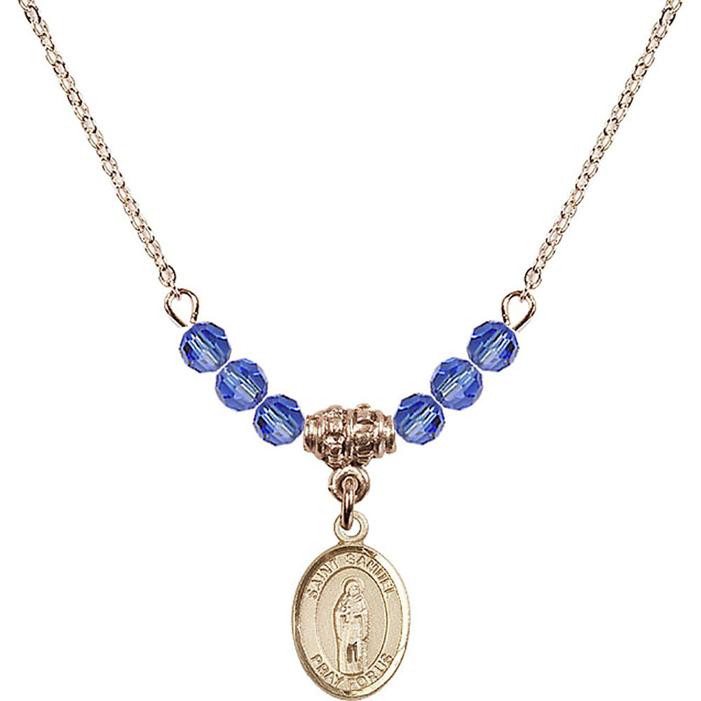 14kt Gold Filled Saint Samuel Birthstone Necklace with Sapphire Beads - 9259