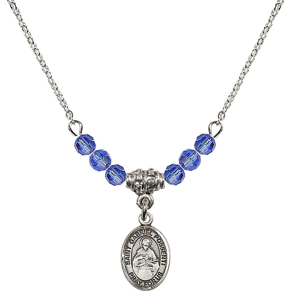 Sterling Silver Saint Gabriel Possenti Birthstone Necklace with Sapphire Beads - 9279