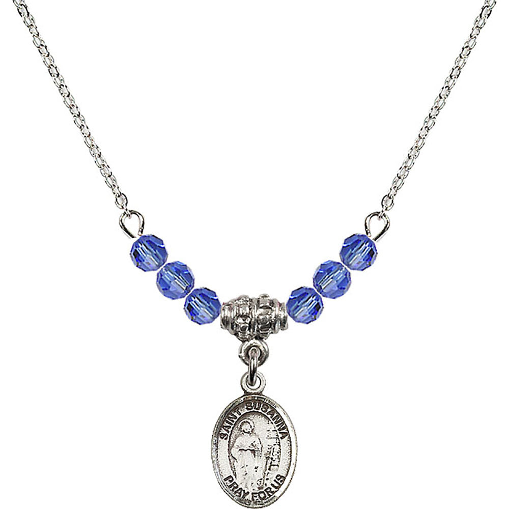 Sterling Silver Saint Susanna Birthstone Necklace with Sapphire Beads - 9280