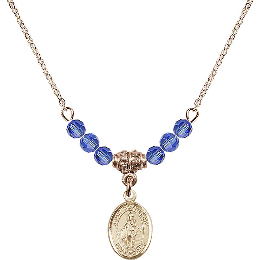 14kt Gold Filled Saint Cornelius Birthstone Necklace with Sapphire Beads - 9325