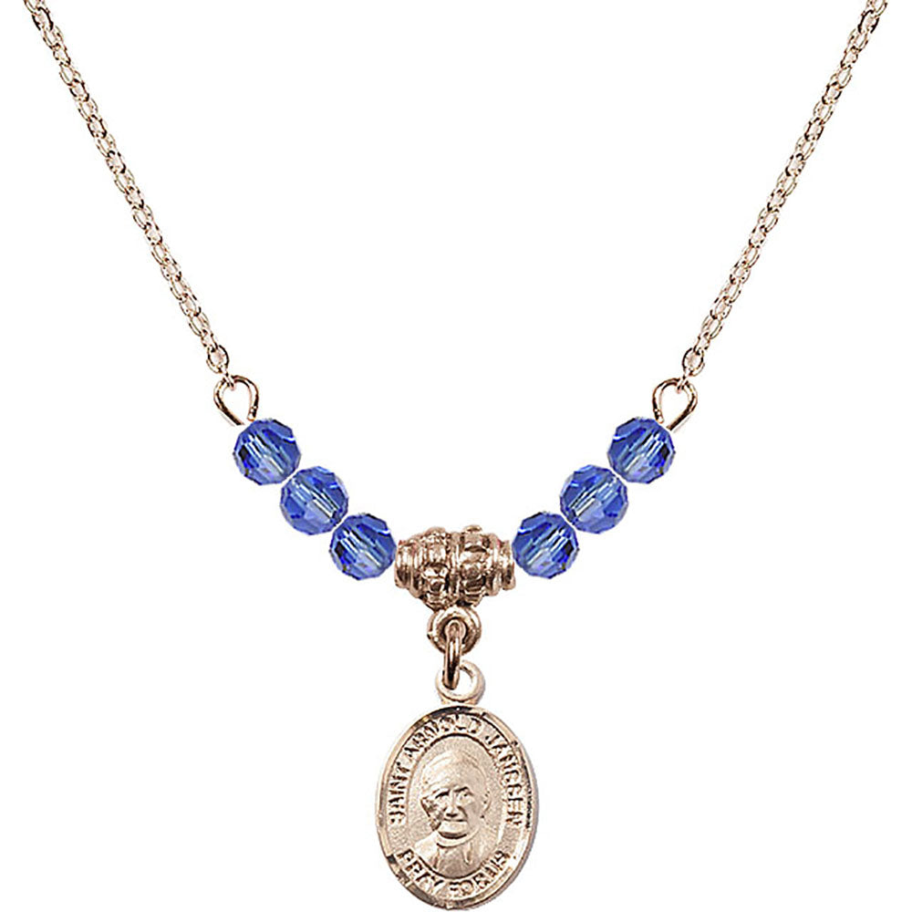 14kt Gold Filled Saint Arnold Janssen Birthstone Necklace with Sapphire Beads - 9328