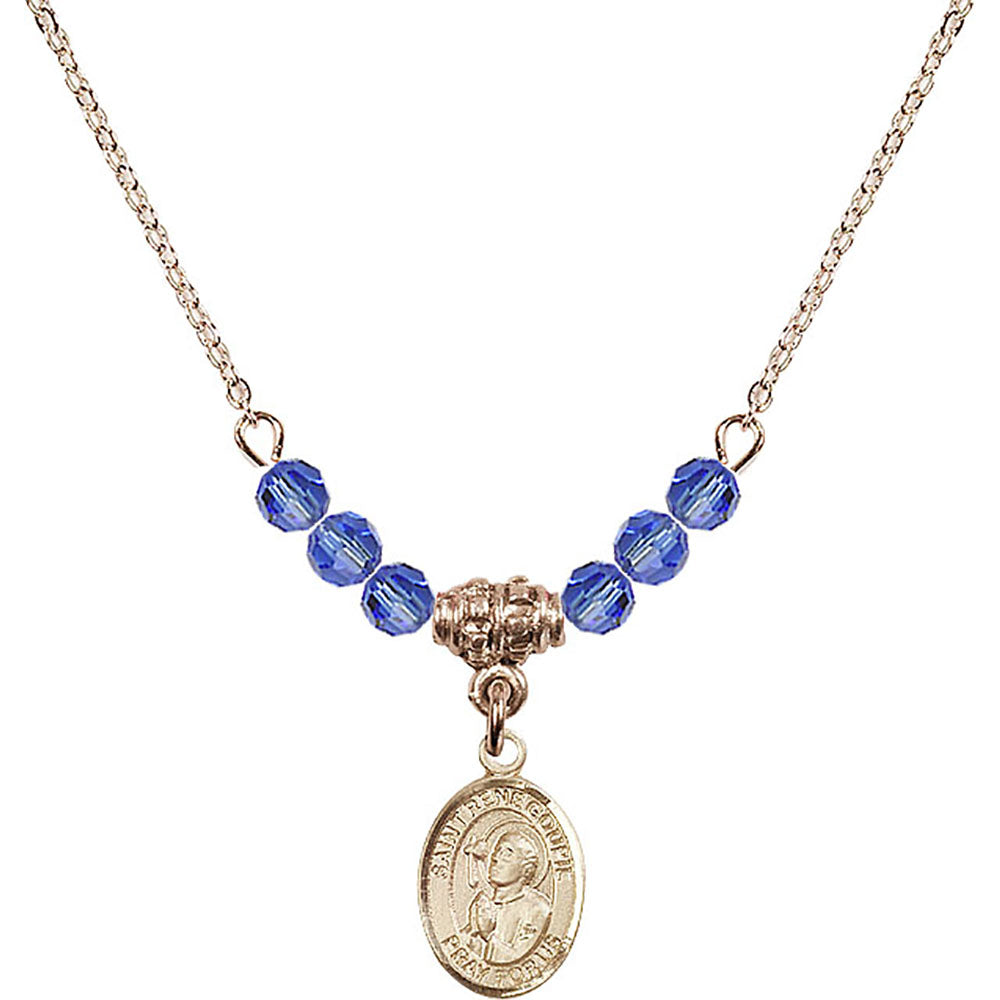 14kt Gold Filled Saint Rene Goupil Birthstone Necklace with Sapphire Beads - 9334
