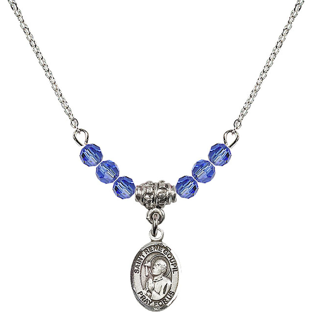 Sterling Silver Saint Rene Goupil Birthstone Necklace with Sapphire Beads - 9334