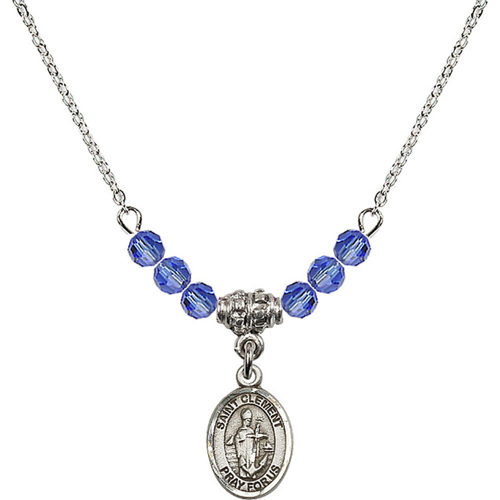 Sterling Silver Saint Clement Birthstone Necklace with Sapphire Beads - 9340