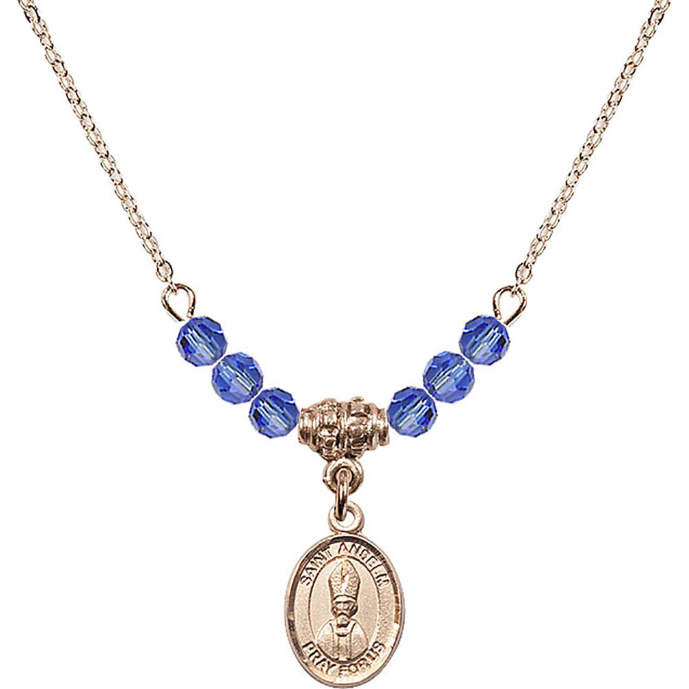 14kt Gold Filled Saint Anselm of Canterbury Birthstone Necklace with Sapphire Beads - 9342