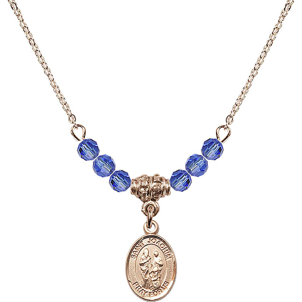 14kt Gold Filled Saint Joachim Birthstone Necklace with Sapphire Beads - 9348