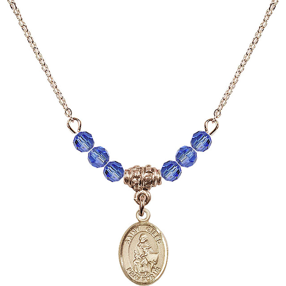 14kt Gold Filled Saint Giles Birthstone Necklace with Sapphire Beads - 9349