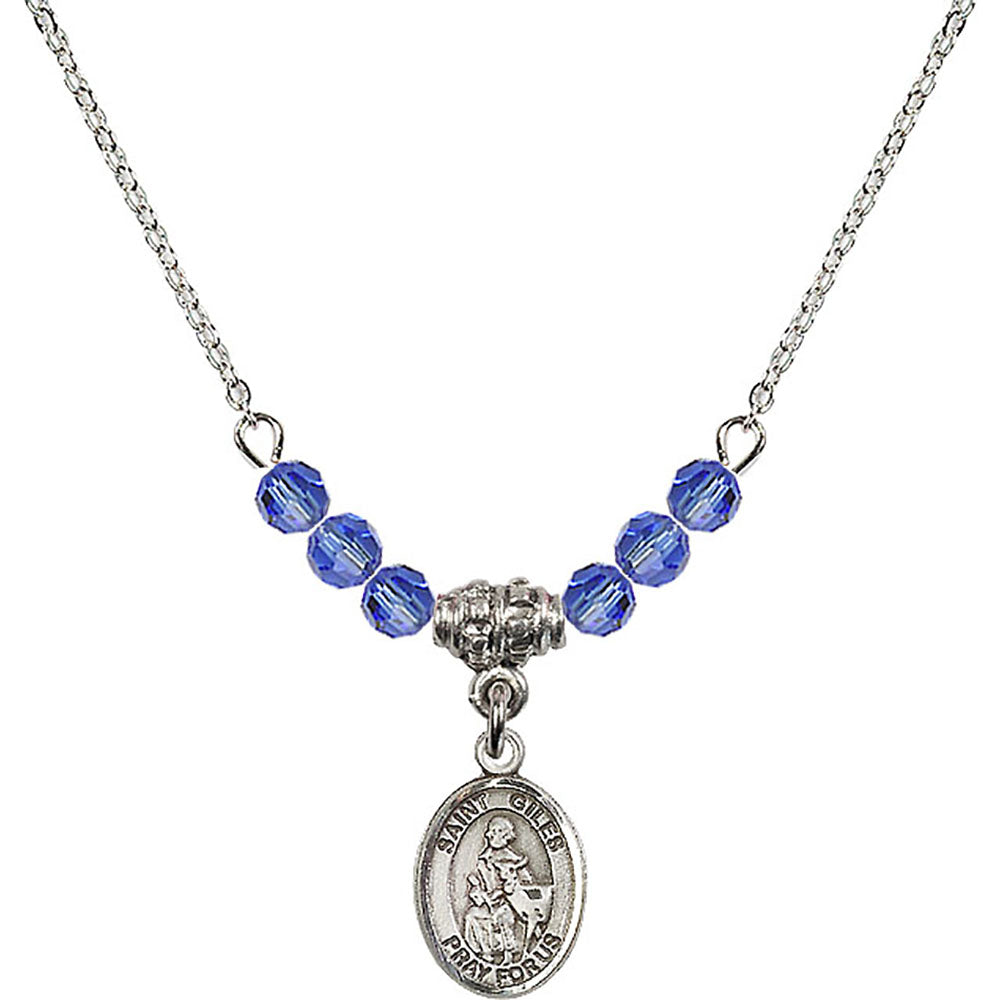 Sterling Silver Saint Giles Birthstone Necklace with Sapphire Beads - 9349