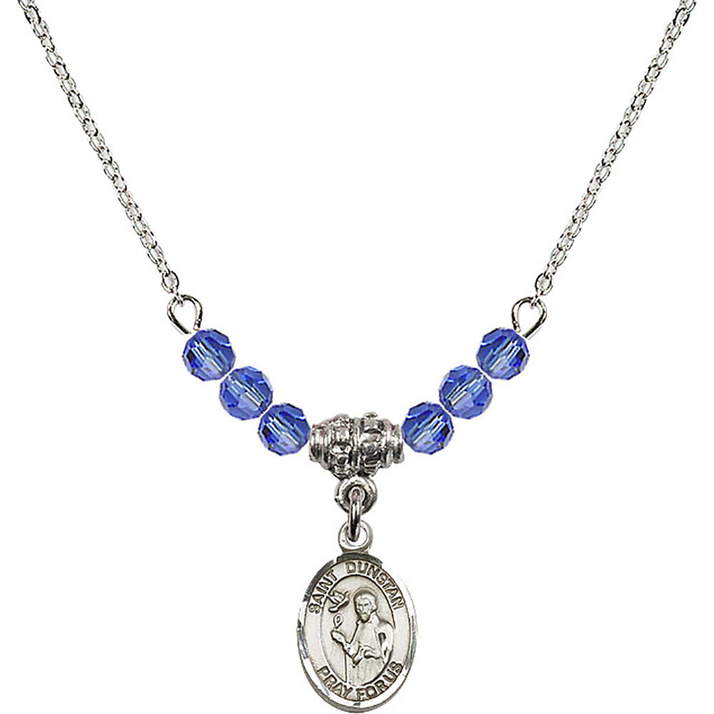 Sterling Silver Saint Dunstan Birthstone Necklace with Sapphire Beads - 9355
