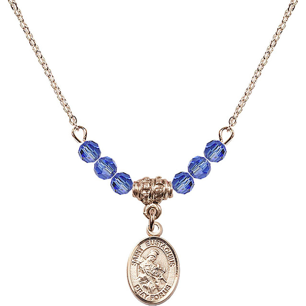 14kt Gold Filled Saint Eustachius Birthstone Necklace with Sapphire Beads - 9356