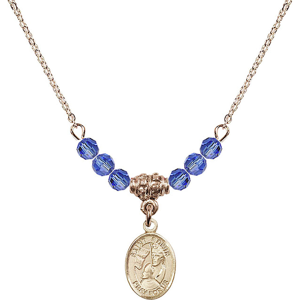 14kt Gold Filled Saint Edwin Birthstone Necklace with Sapphire Beads - 9361