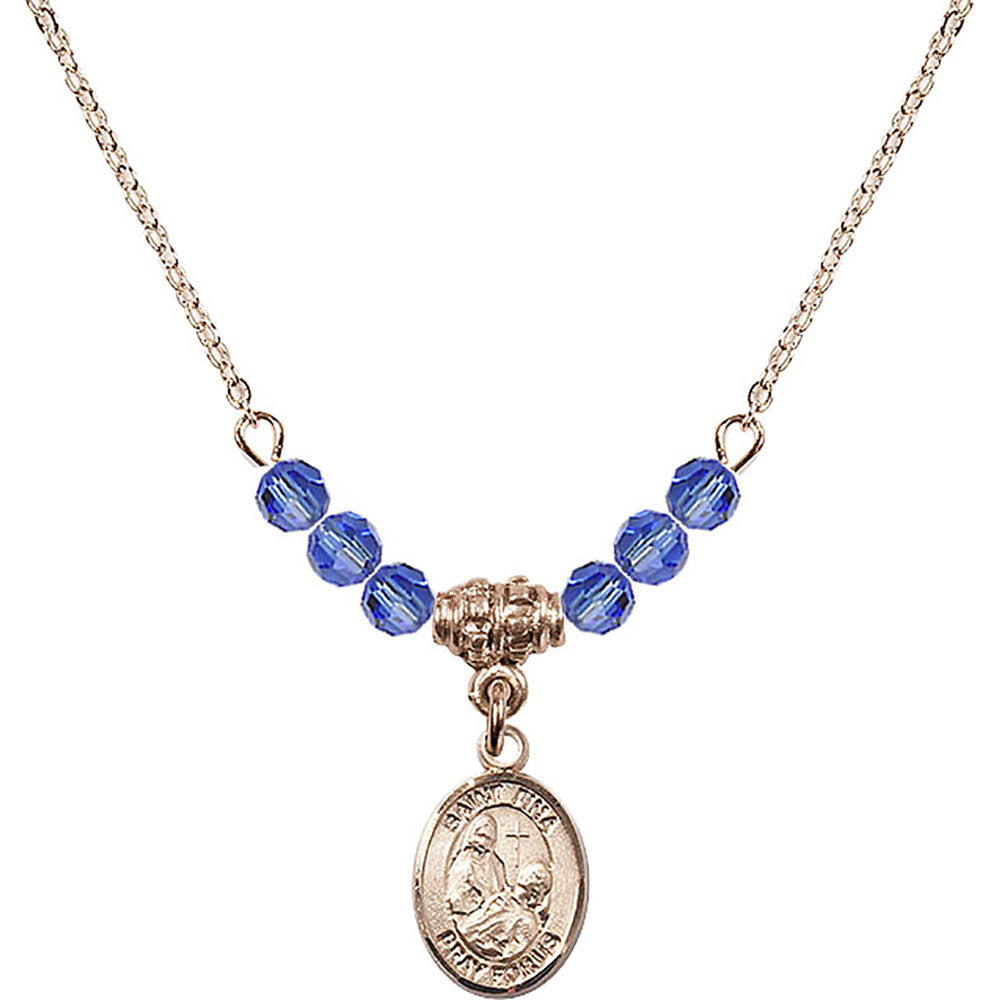 14kt Gold Filled Saint Fina Birthstone Necklace with Sapphire Beads - 9364