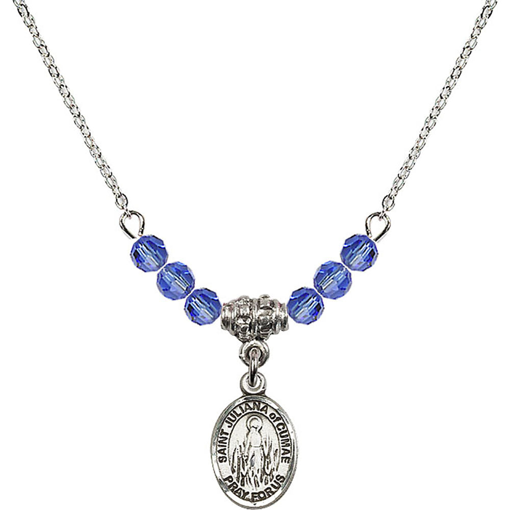 Sterling Silver Saint Juliana of Cumae Birthstone Necklace with Sapphire Beads - 9372