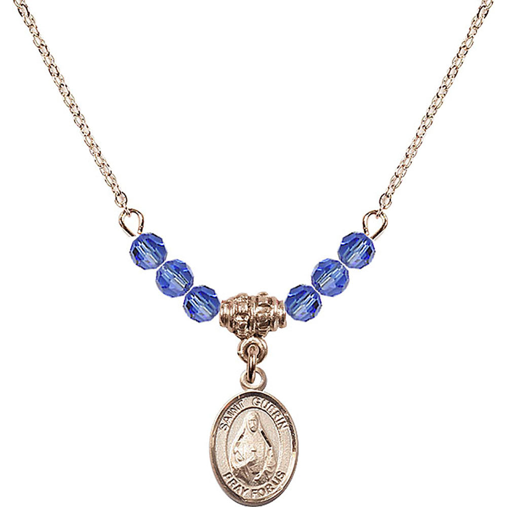 14kt Gold Filled Saint Theodora Birthstone Necklace with Sapphire Beads - 9382