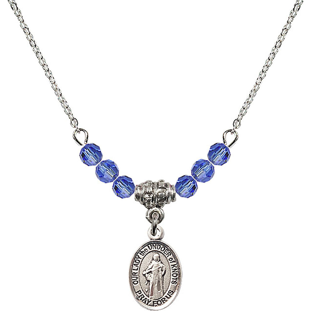Sterling Silver Our Lady the Undoer of Knots Birthstone Necklace with Sapphire Beads - 9383
