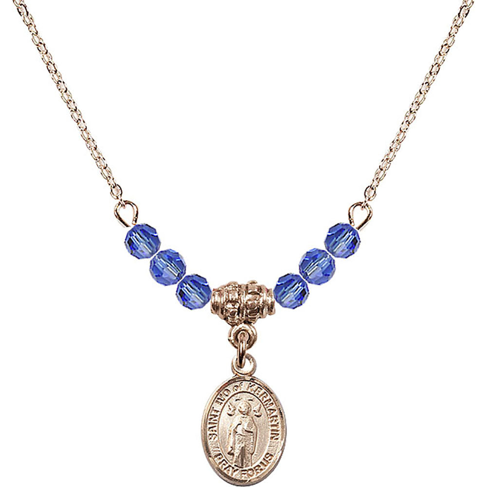 14kt Gold Filled Saint Ivo of Kelmartin Birthstone Necklace with Sapphire Beads - 9384