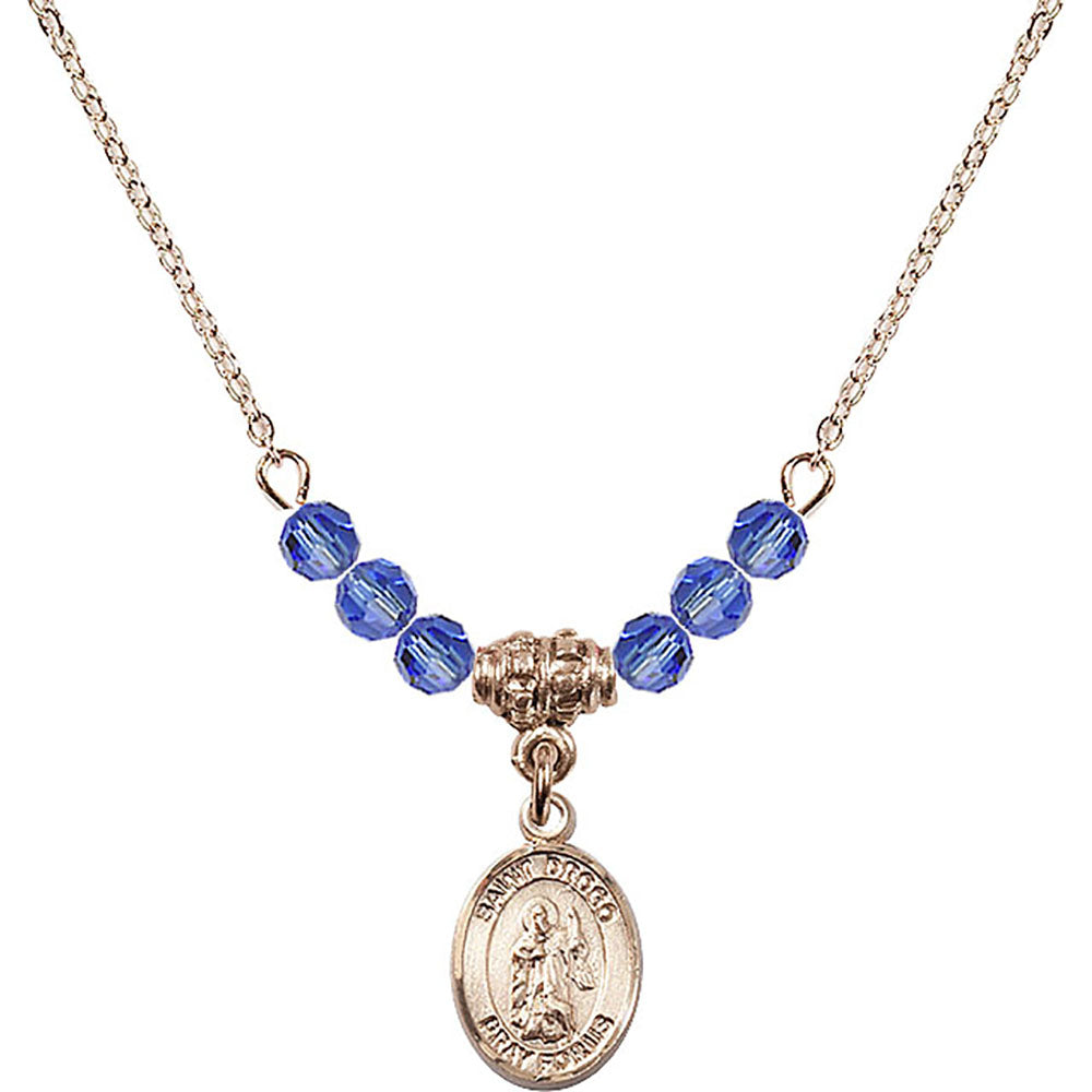 14kt Gold Filled Saint Drogo Birthstone Necklace with Sapphire Beads - 9386