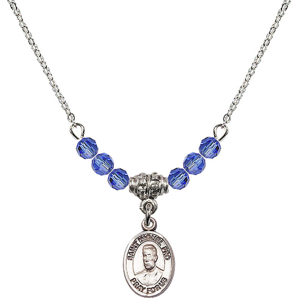 Sterling Silver Blessed Miguel Pro Birthstone Necklace with Sapphire Beads - 9389