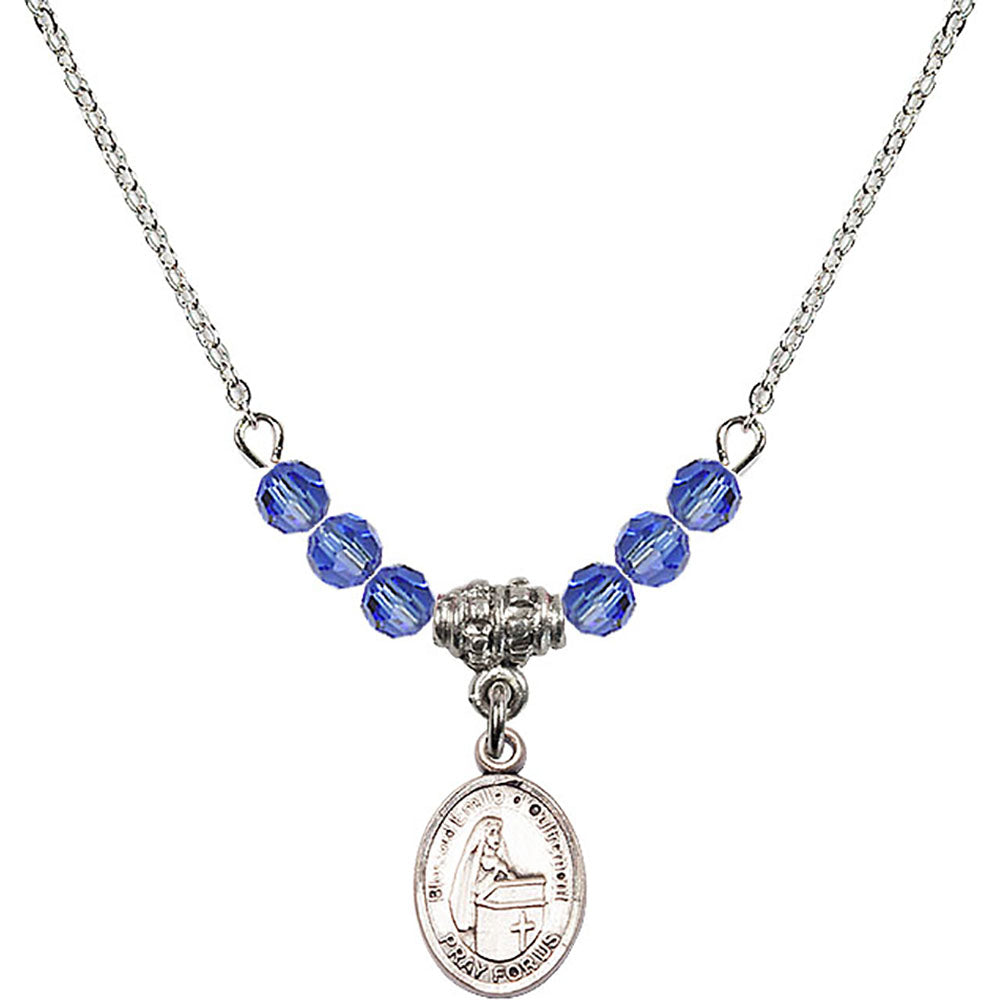 Sterling Silver Blessed Emilee Doultremont Birthstone Necklace with Sapphire Beads - 9390