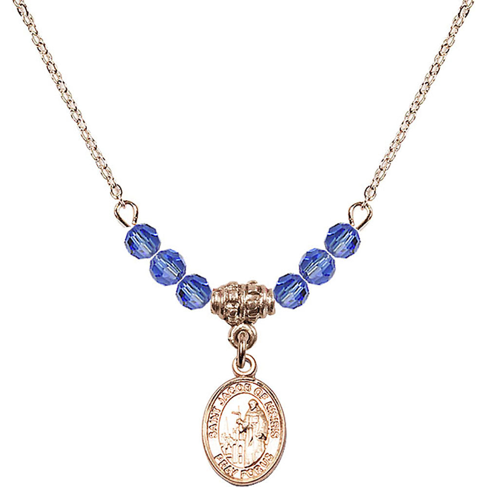 14kt Gold Filled Saint Jacob of Nisibis Birthstone Necklace with Sapphire Beads - 9392