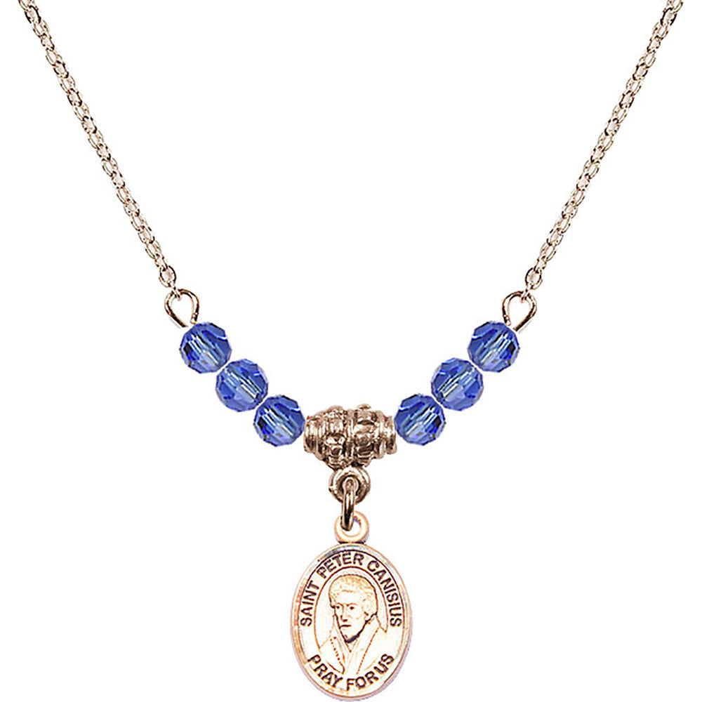 14kt Gold Filled Saint Peter Canisius Birthstone Necklace with Sapphire Beads - 9393