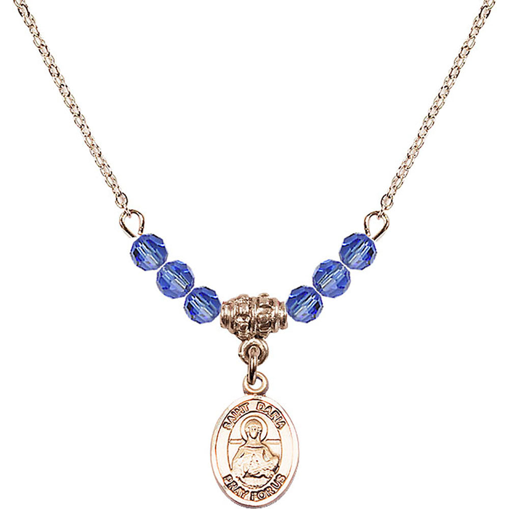 14kt Gold Filled Saint Daria Birthstone Necklace with Sapphire Beads - 9396