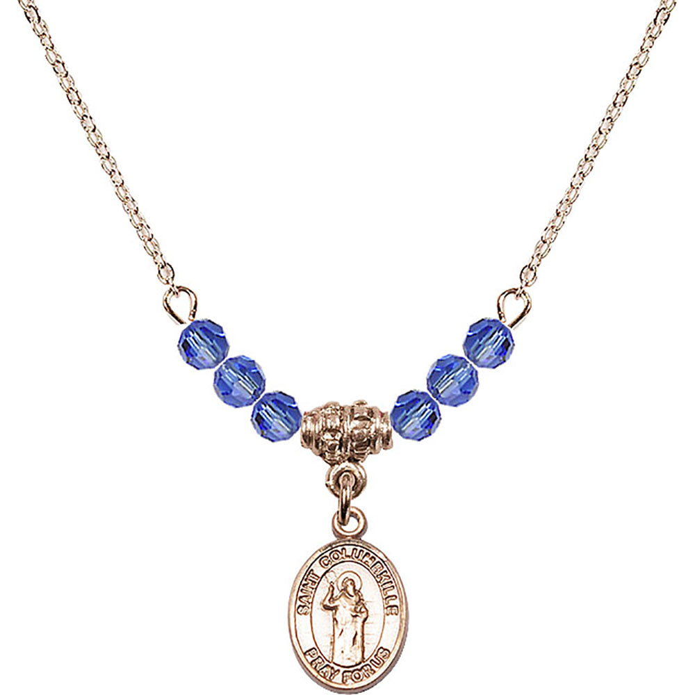 14kt Gold Filled Saint Columbkille Birthstone Necklace with Sapphire Beads - 9399
