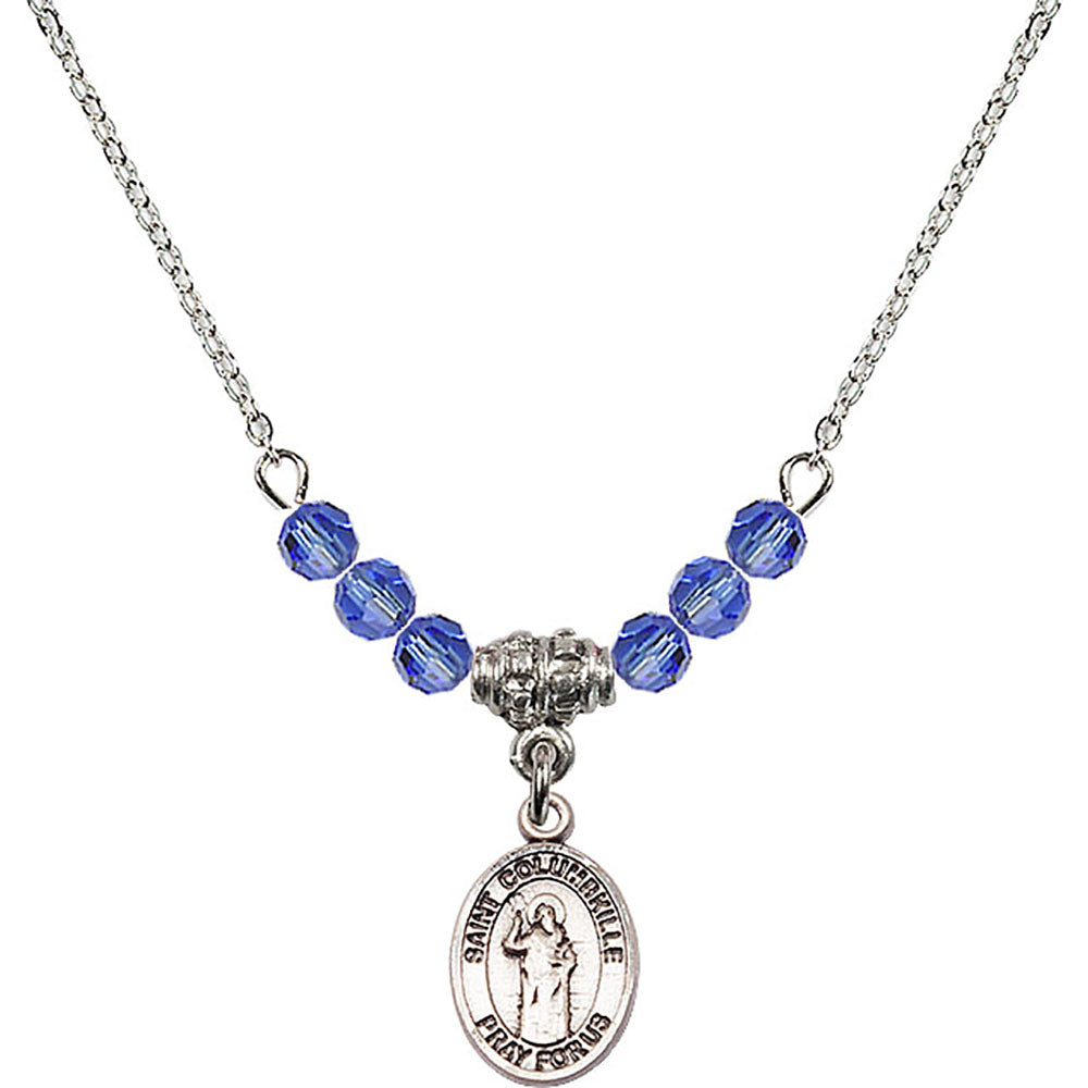 Sterling Silver Saint Columbkille Birthstone Necklace with Sapphire Beads - 9399