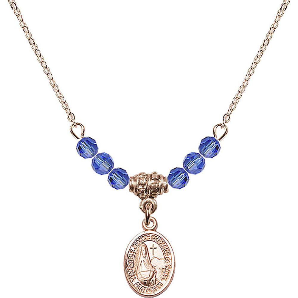 14kt Gold Filled Saint Jeanne Chezard de Matel Birthstone Necklace with Sapphire Beads - 9401
