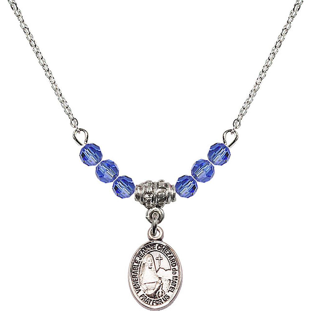 Sterling Silver Saint Jeanne Chezard de Matel Birthstone Necklace with Sapphire Beads - 9401