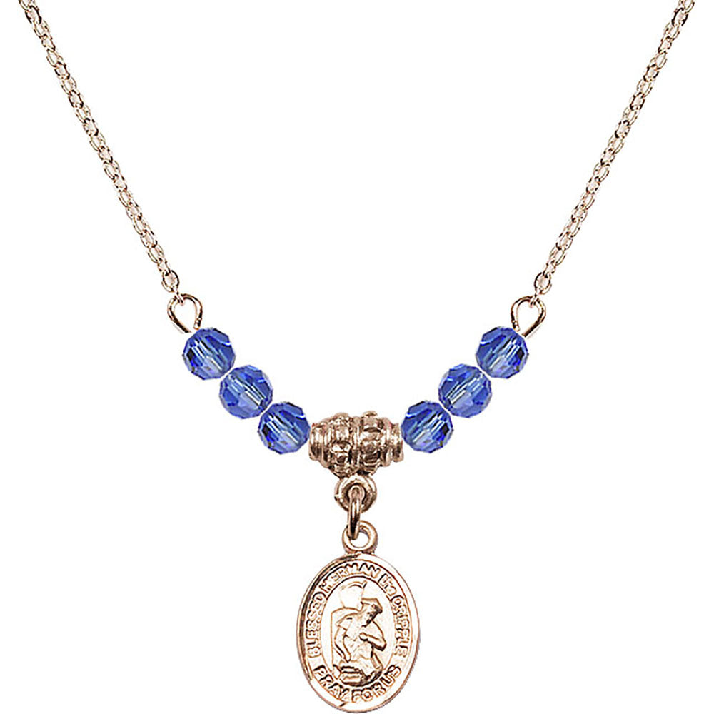 14kt Gold Filled Blessed Herman the Cripple Birthstone Necklace with Sapphire Beads - 9403