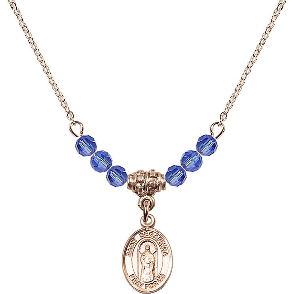 14kt Gold Filled Saint Seraphina Birthstone Necklace with Sapphire Beads - 9405