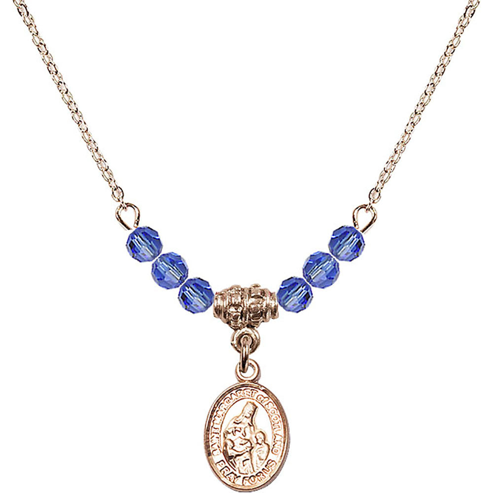 14kt Gold Filled Saint Margaret of Scotland Birthstone Necklace with Sapphire Beads - 9407