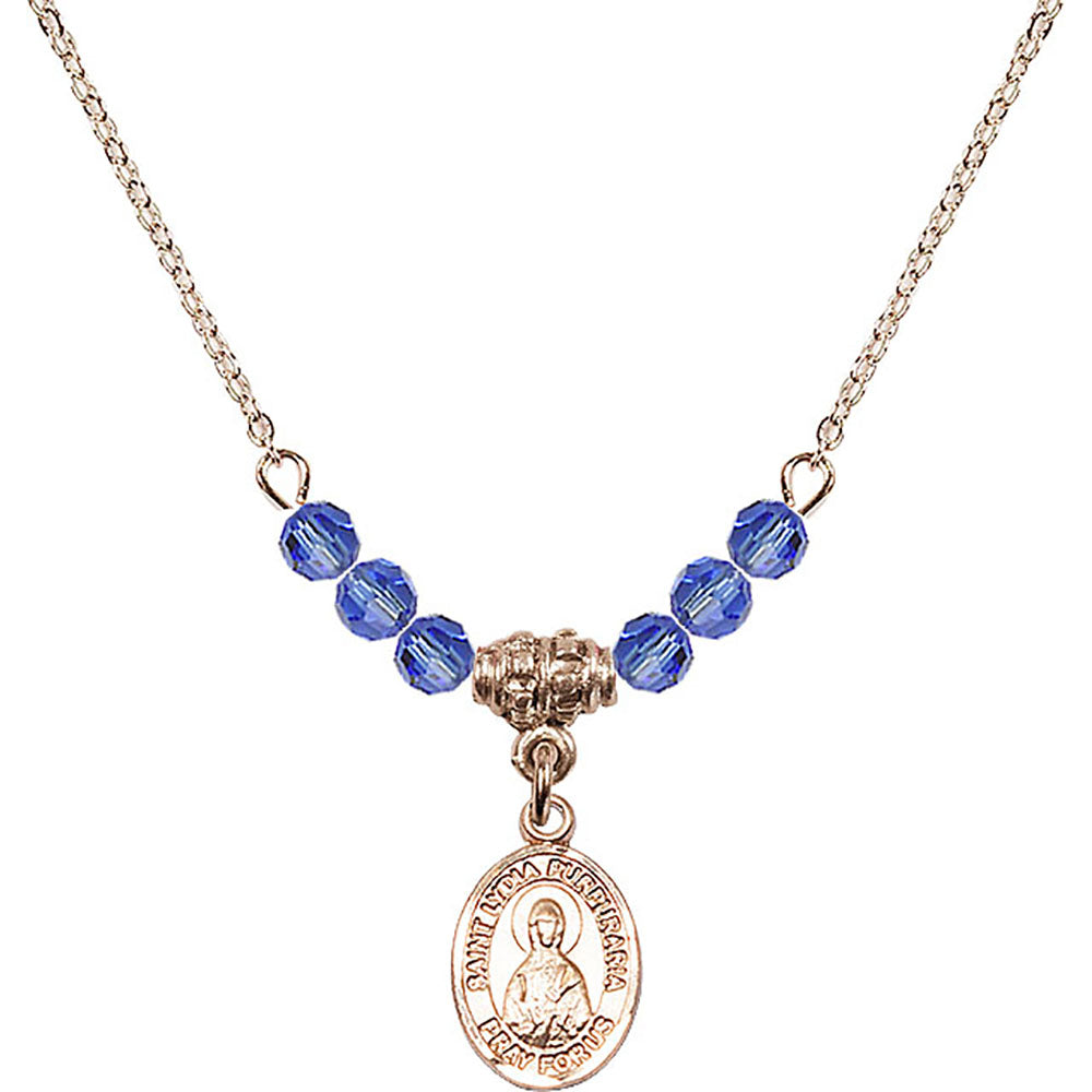 14kt Gold Filled Saint Lydia Purpuraria Birthstone Necklace with Sapphire Beads - 9411